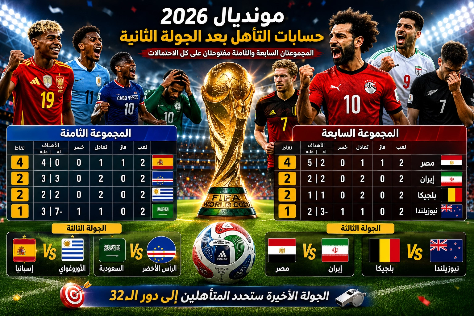  تعادل الأوروغواي وانتصار مصر يشعلان حسابات التأهل في مجموعتين مفتوحتين
